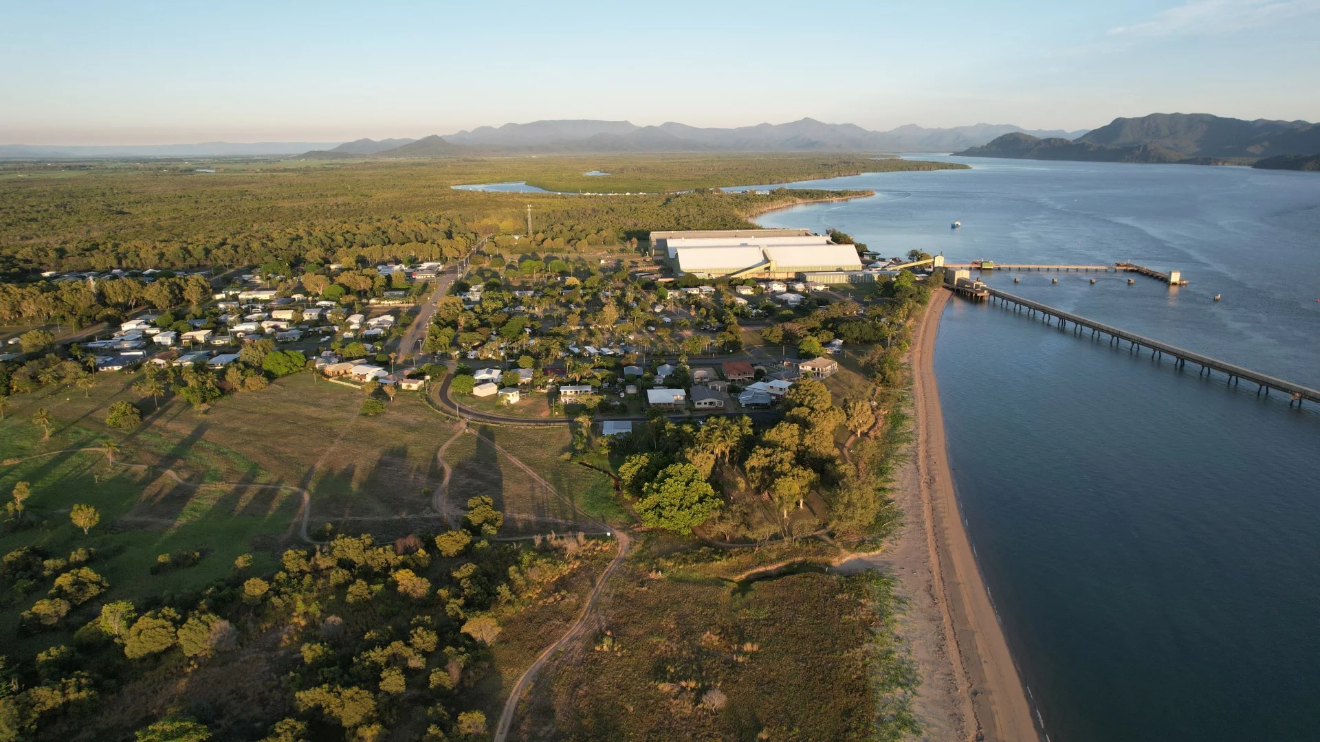 Aerial view of Ingham and the Hinchinbrook coast