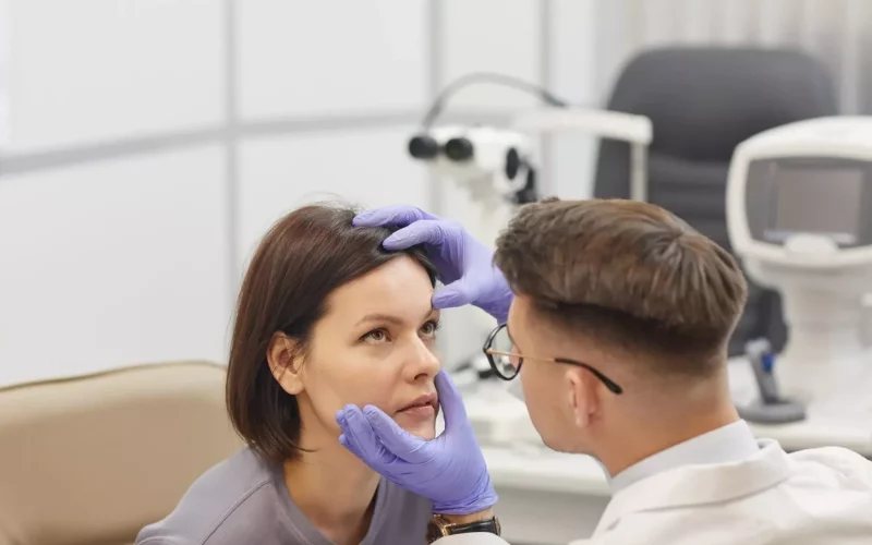 An eye examination in the clinic